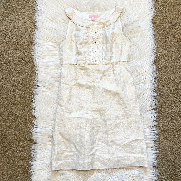 Lilly Pulitzer Gold Embroidered Shift Dress - Picture 1 of 6